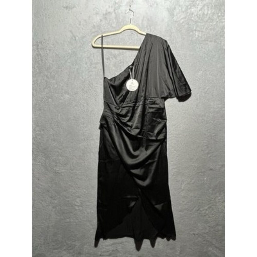 NWT Anrabess XL Black One-Shoulder Silky Stretchy Party Cocktail Formal Dress